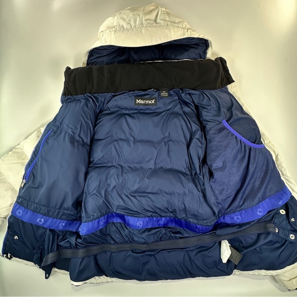 Marmot Men’s 700 Fill Down Jacket Hooded Winter Blue White Medium - Picture 7 of 16